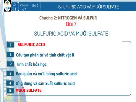 Bài giảng Hóa học 11 (Cánh diều) - Bài 7: Sulfuric acid và muối sulfate