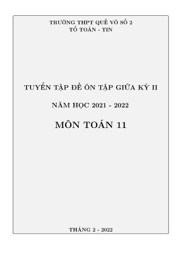 Bộ đề ôn tập giữa học kì 2 môn Toán 11 - Năm học 2021-2022