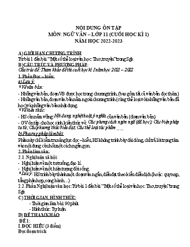 Đề cương ôn tập học kì 1 môn Ngữ văn 11 (Kết nối tri thức)