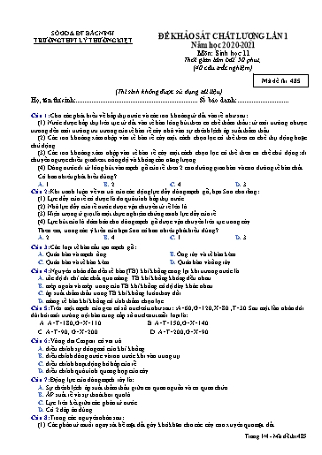 Đề khảo sát chất lượng (Lần 1) môn Sinh học 11 - Trường THPT Lý Thường Kiệt 2020-2021 (Có đáp án)