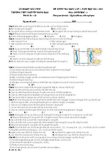 Đề khảo sát chất lượng (Lần 1) môn Sinh học 11 - Trường THPT Nguyễn Đăng Đạo 2021-2022 (Có đáp án)