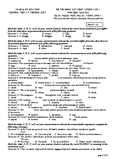 Đề khảo sát chất lượng (Lần 1) môn Tiếng Anh 11 - Trường THPT Lý Thường Kiệt 2020-2021 (Có đáp án)