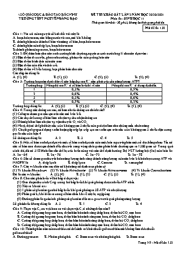 Đề khảo sát chất lượng (Lần 2) môn Sinh học 11 - Trường THPT Nguyễn Đăng Đạo 2020-2021 (Có đáp án)