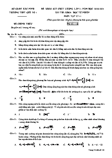 Đề khảo sát chất lượng (Lần 2) môn Vật lí 11 - Trường THPT Quế Võ số 1 2020-2021 (Có đáp án)