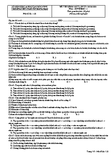 Đề khảo sát chất lượng (Lần 3) môn Sinh học 11 - Trường THPT Nguyễn Đăng Đạo 2020-2021 (Có đáp án)