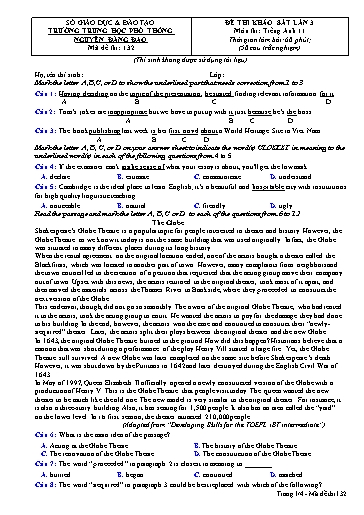 Đề khảo sát chất lượng (Lần 3) môn Tiếng Anh 11 - Trường THPT Nguyễn Đăng Đạo 2022-2023 (Có đáp án)