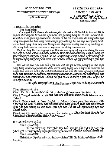 Đề khảo sát chất lượng (Lần 4) môn Ngữ văn 11 - Trường THPT Nguyễn Đăng Đạo 2022-2023 (Có đáp án)