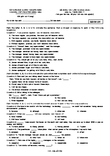 Đề khảo sát chất lượng (Lần 4) môn Tiếng Anh 11 - Trường THPT Nguyễn Đăng Đạo 2022-2023 (Có đáp án)