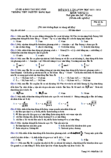 Đề khảo sát chất lượng (Lần 4) môn Vật lí 11 - Trường THPT Nguyễn Đăng Đạo 2022-2023 (Có đáp án)