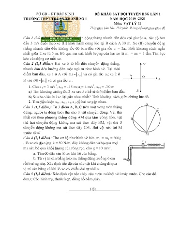 Đề khảo sát đội tuyển HSG (Lần 1) môn Vật lí 11 - Trường THPT Thuận Thành số 1 2019-2020 (Có đáp án)