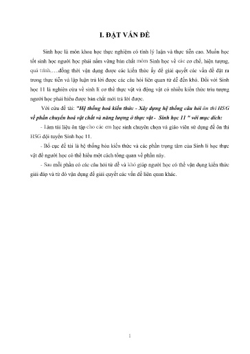 Đề tài Hệ thống hoá kiến thức - Xây dựng hệ thống câu hỏi ôn thi HSG về phần chuyển hoá vật chất và năng lượng ở thực vật - Sinh học 11