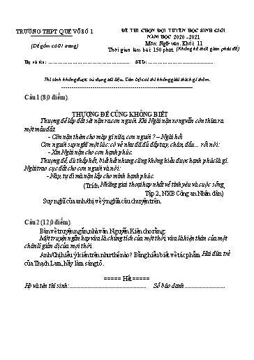 Đề thi chọn đội tuyển HSG môn Ngữ văn 11 - Trường THPT Quế Võ số 1 2020-2021 (Có đáp án)