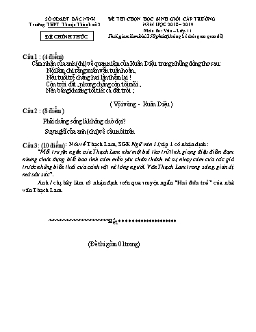 Đề thi chọn HSG cấp trường môn Ngữ văn 11 - Trường THPT Thuận Thành số 2 2018-2019 (Có đáp án)