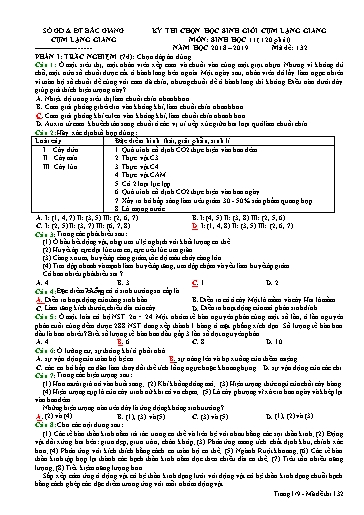 Đề thi chọn HSG môn Sinh học 11 cụm Lạng Giang - Sở GD&ĐT Bắc Giang 2018-2019 (Có đáp án)