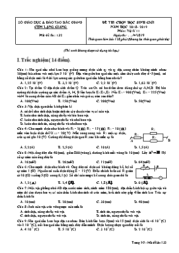 Đề thi chọn HSG môn Vật lí 11 cụm Lạng Giang - Sở GD&ĐT Bắc Giang 2018-2019 (Có đáp án)