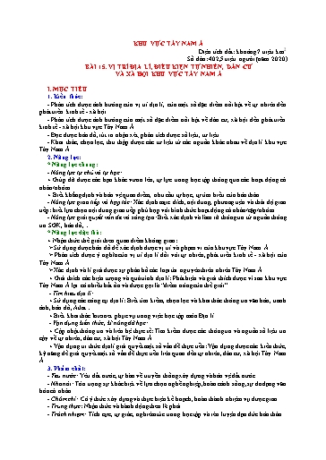 Giáo án Địa lí 11 (Kết nối tri thức) - Bài 15: Vị trí địa lí, điều kiện tự nhiên, dân cư và xã hội khu vực Tây Nam Á