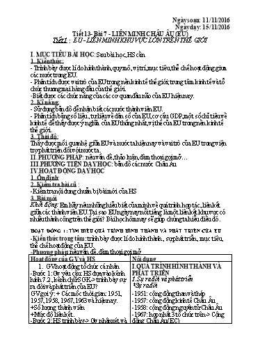 Giáo án Địa lí 11 - Tiết 13, Bài 7: Liên minh Châu Âu (Tiết 1)