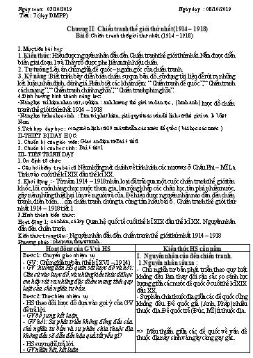 Giáo án Lịch sử 11 - Tiết 7, Bài 6: Chiến tranh thế giới thứ nhất (1914-1918)