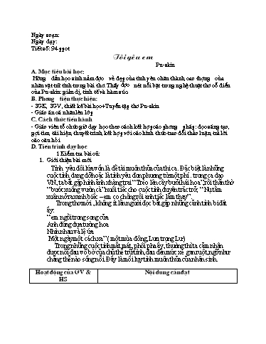 Giáo án Ngữ văn 11 - Tác phẩm: Tôi yêu em