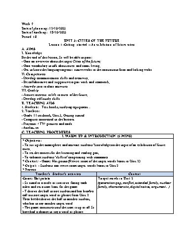 Giáo án Tiếng Anh 11 (Global Success) - Unit 3: Cities of the future (Getting started) - Năm học 2023-2024
