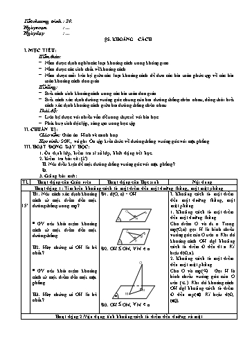 Giáo án Toán 11 (Cánh diều) - Bài 5: Khoảng cách