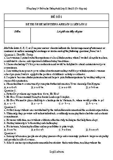 Tổng hợp 16 Đề ôn hè Tiếng Anh Lớp 11 lên 12 (Có đáp án)